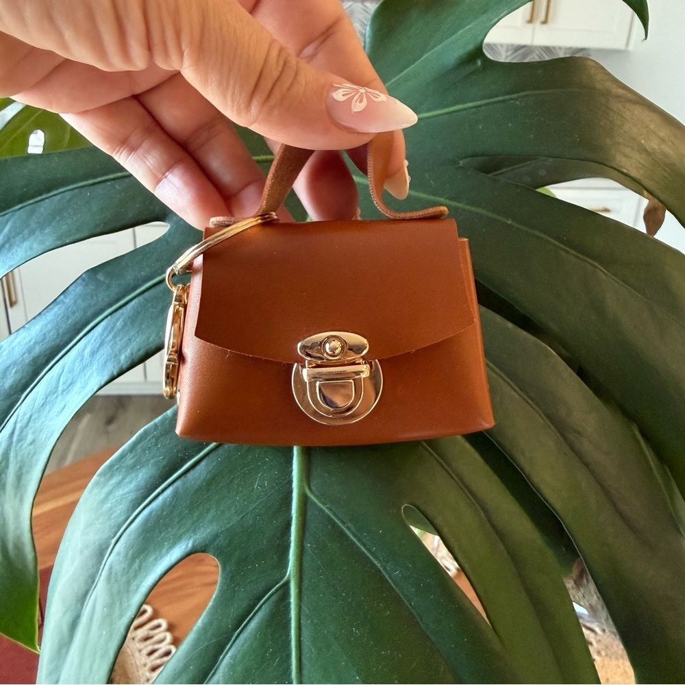 Brown Mini coin purse bag tote keychain - Picture 4 of 5